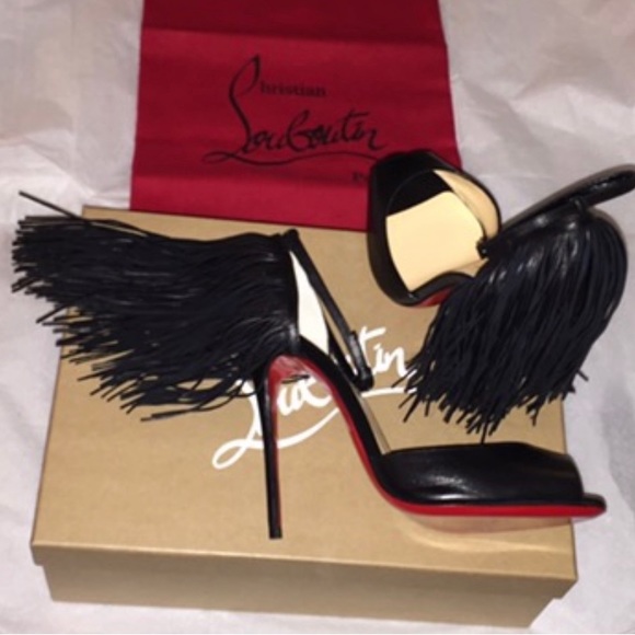 Christian Louboutin Heel Shoes Size 7 Black Leather Fringe NWT - Picture 3 of 7